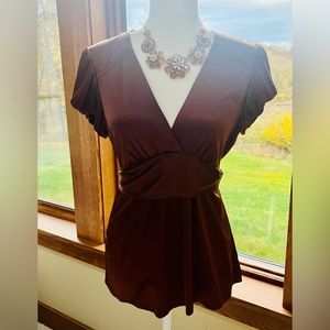 Stunning BCBG Max Azria Chocolate 🤎 Silk Cap Sleeve Babydoll Blouse Top 🍁